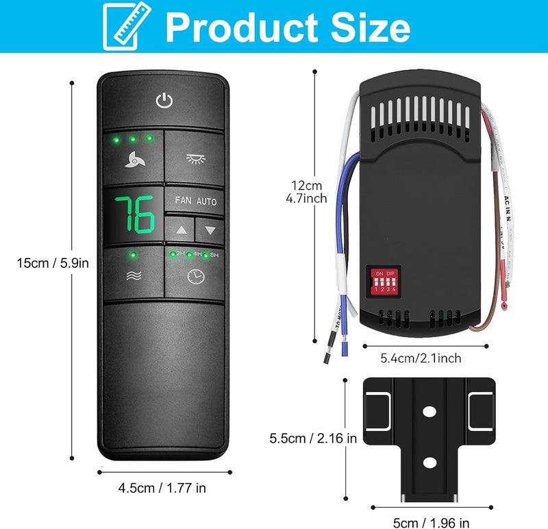 COREBAY 3-Speed Universal Ceiling Fan Remote Control Kit for Hampton Bay, Replacement for Home Decorators Collection Harbor Breeze Hunter, with Timer Light Dimmer, 2AAZPHD3/HD3 KUJCE10320/TR222A - Image 5